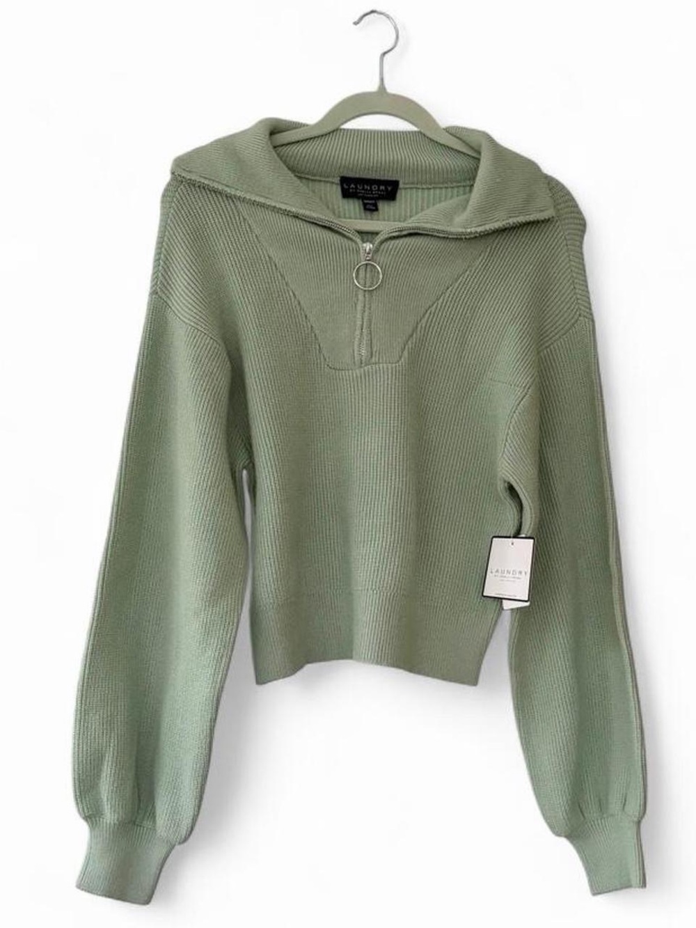 Laundry By Shelli Segal Sage Green Zip-Front Ribbed Pullover